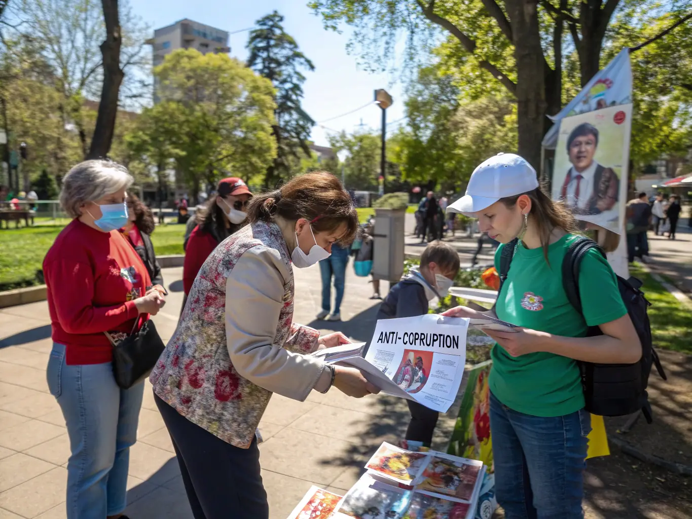 A photograph showcasing a community outreach event organized by Mouvement du Nid, featuring volunteers distributing informational materials and engaging with members of the public. The scene captures the organization's efforts to raise awareness about the issue of prostitution and its impact on society.