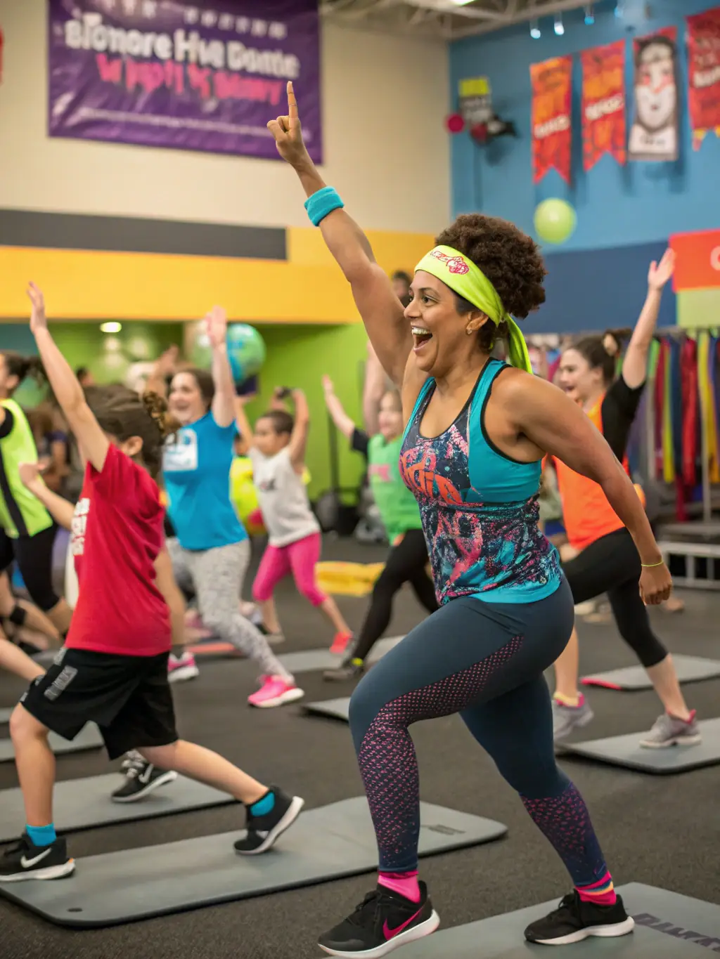 A vibrant image of D.U.C. members participating in a group fitness class, showcasing the energetic and inclusive atmosphere of the club.