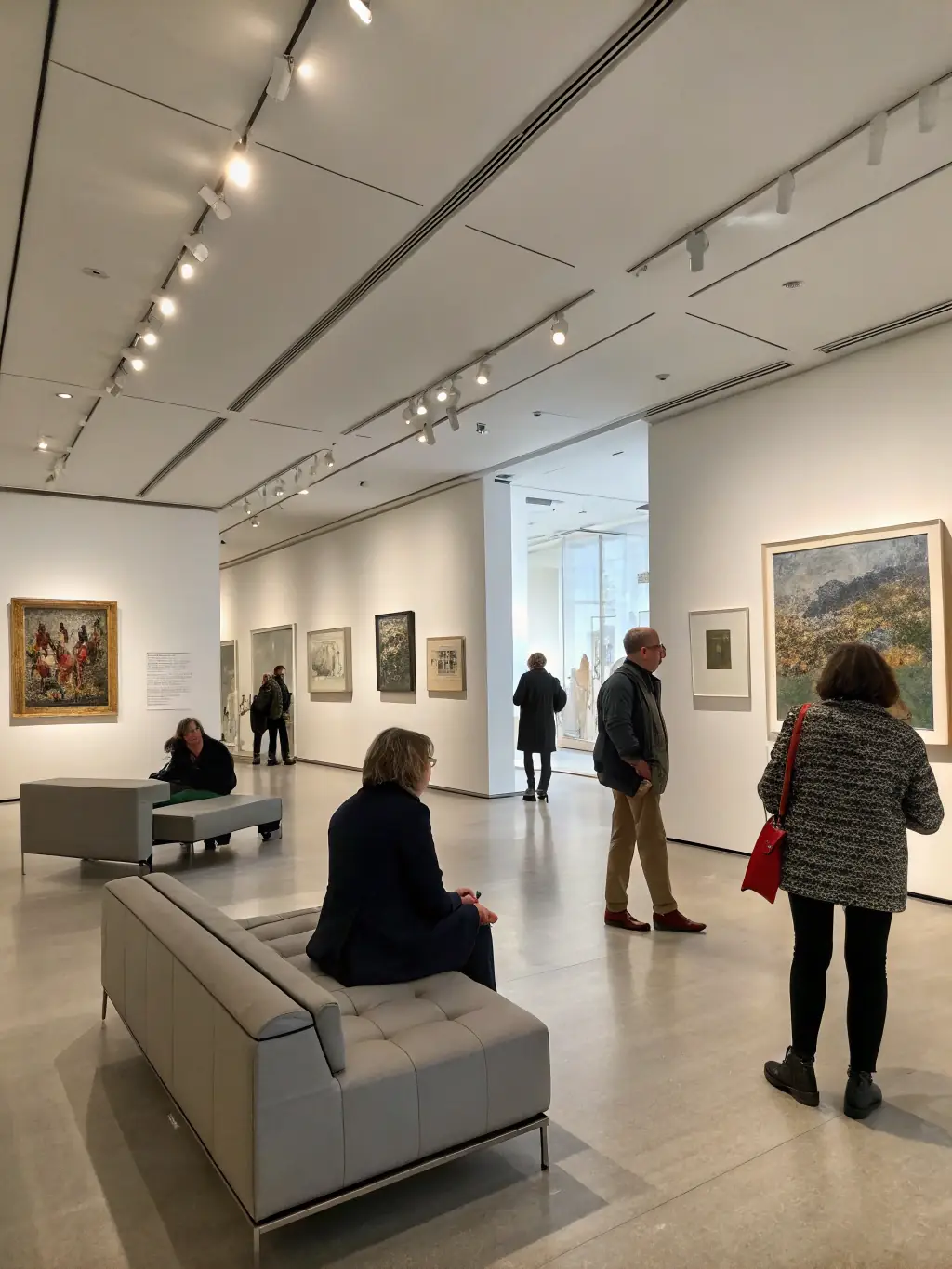 A photograph of an art exhibition organized by ASSOCIATION 100%, featuring various art pieces and attendees appreciating the artwork in a gallery setting.
